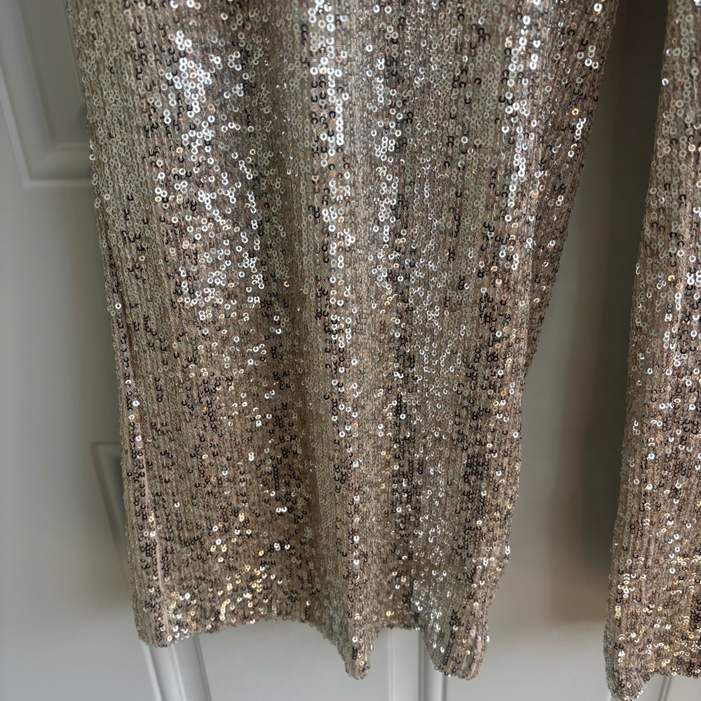 Boston Proper Gold Sequin Wide-Leg Pants, Size Large - Picture 3 of 12